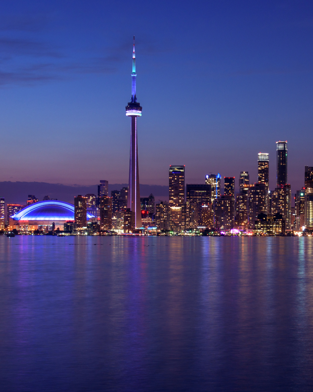 Toronto skyline at dusk.