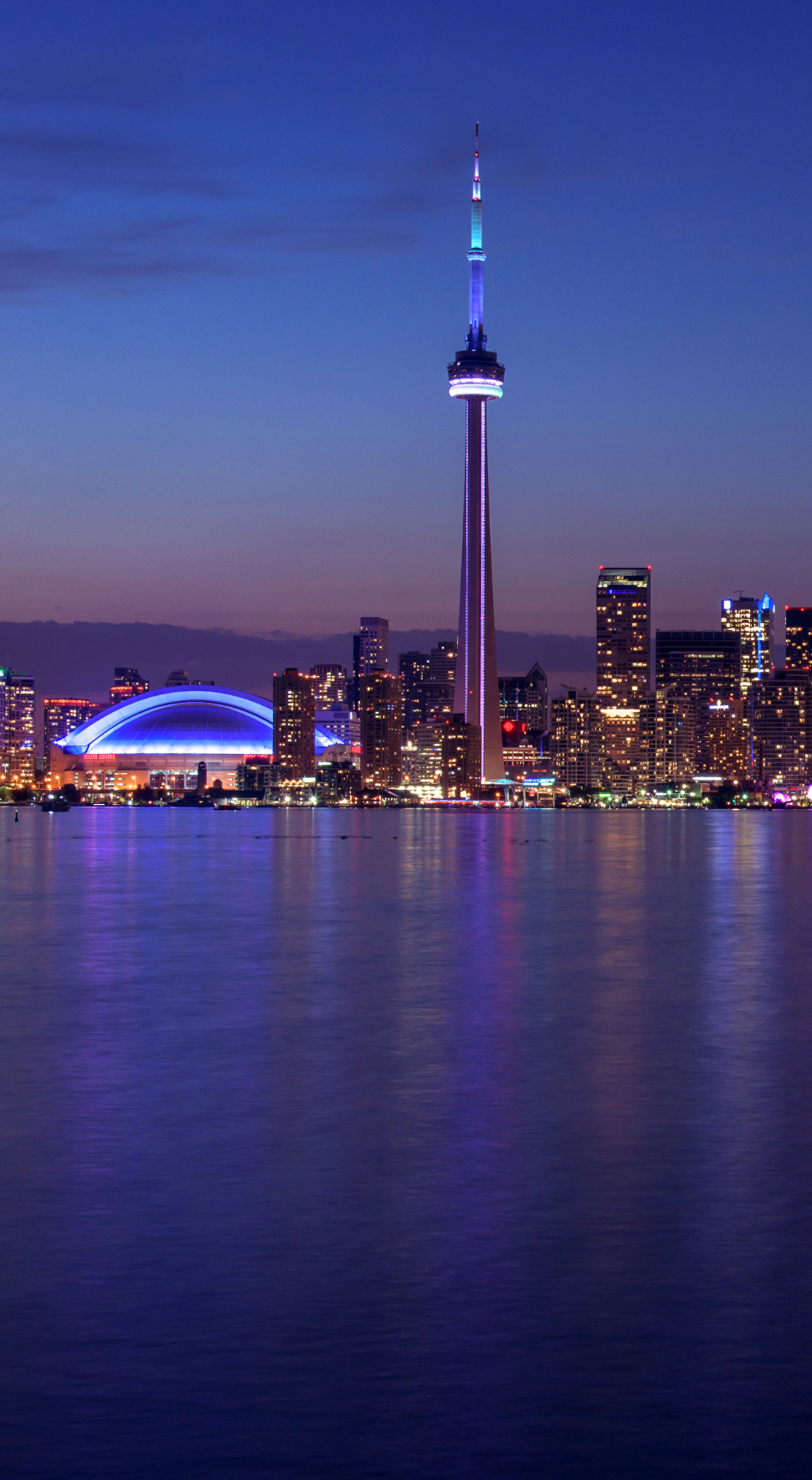 Toronto skyline at dusk.